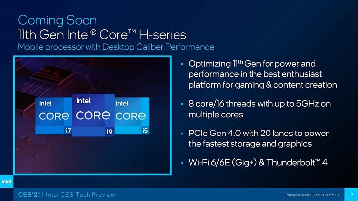 Prezentace procesorů Intel Tiger Lake H na CES 2021 2