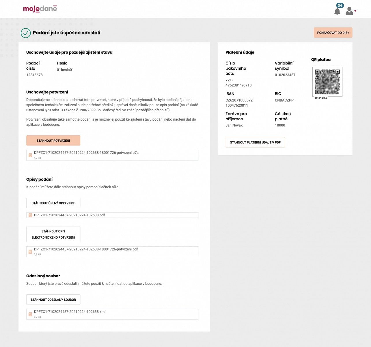 MOJE daně - systém