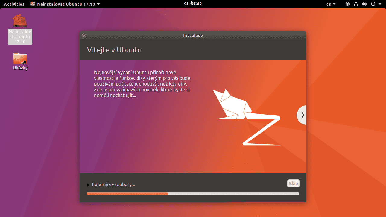 Průběh instalace v Gnome.