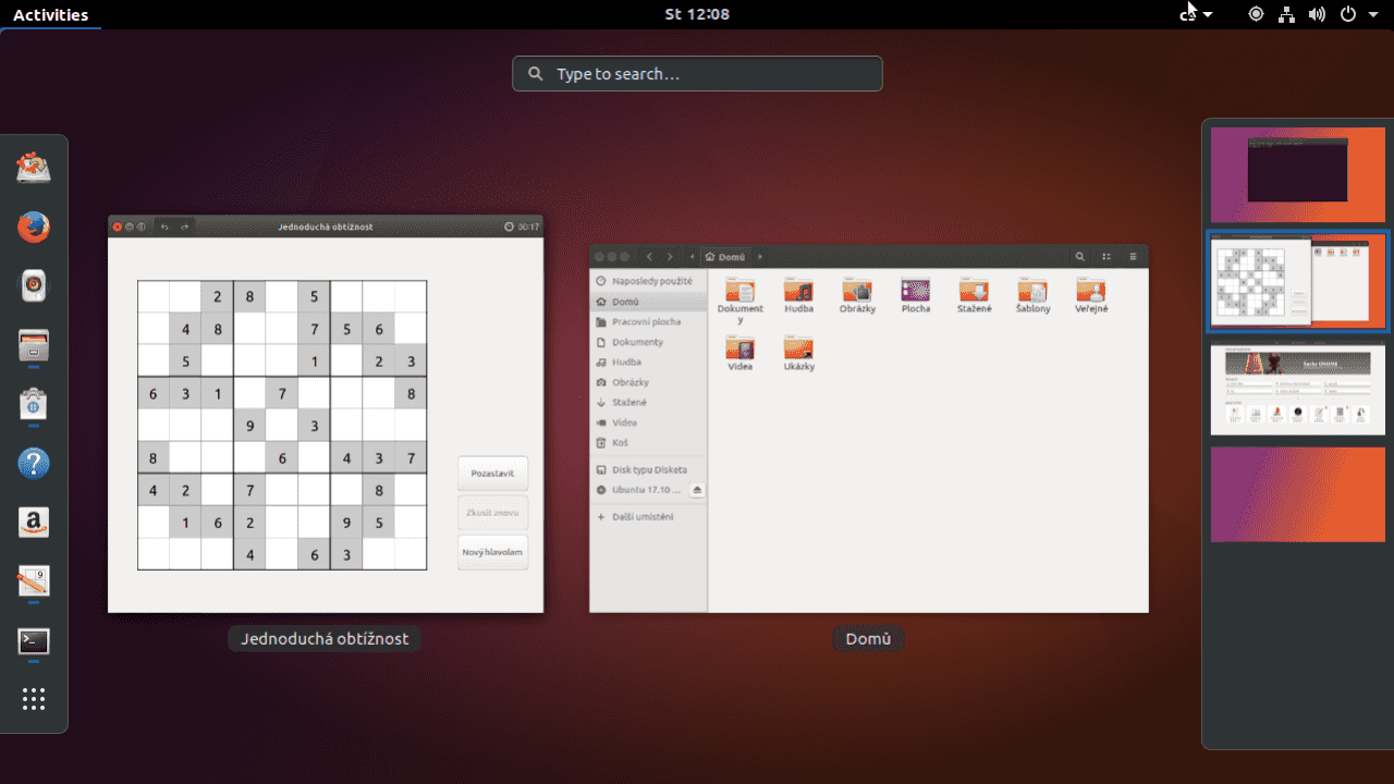 Ubuntu 17.10 Artful Aardvark (vývojová verze s Gnome)