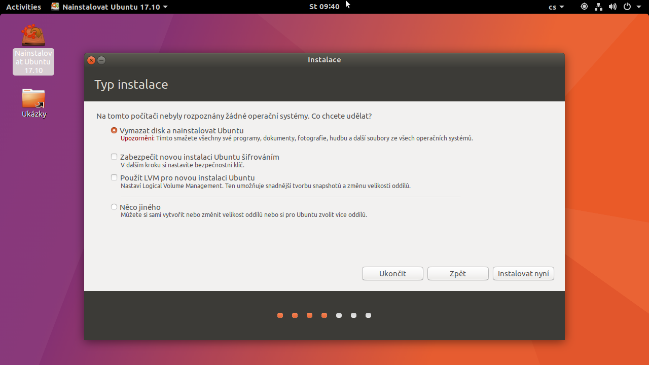 Průběh instalace v Gnome.