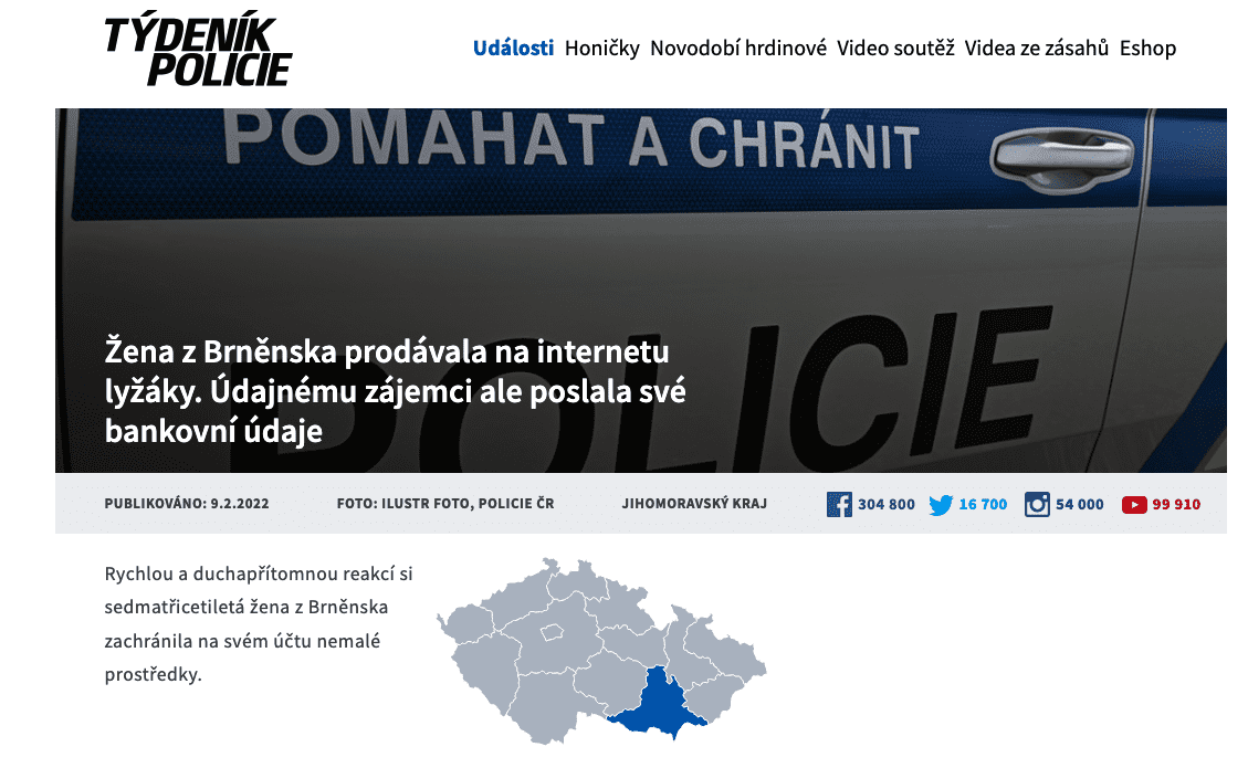 Dobový článek z podvodu, který spáchal tento podvodník. (09. 02. 2022)