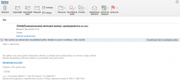 Podvodný phishingový e-mail lákající údaje klientů ČSOB. (09.12.2019)