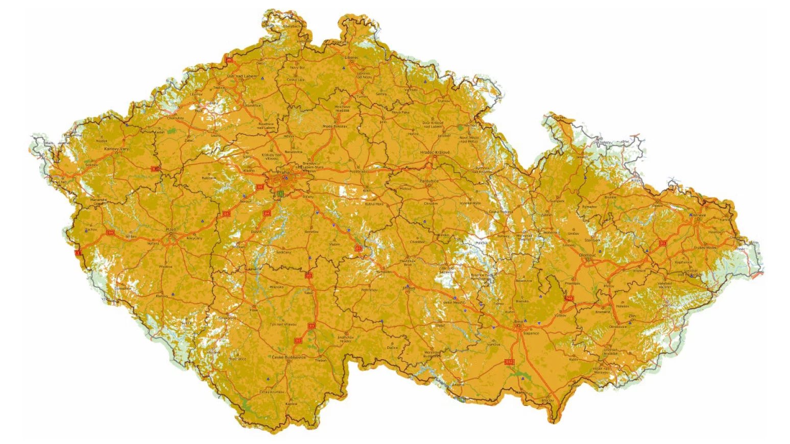 Předpokládané pokrytí DAB+ Vysílací sítě B v březnu 2025