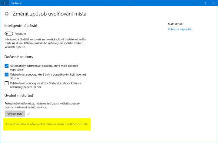 Nakonec se dozvíte, kolik volného místa jste získali