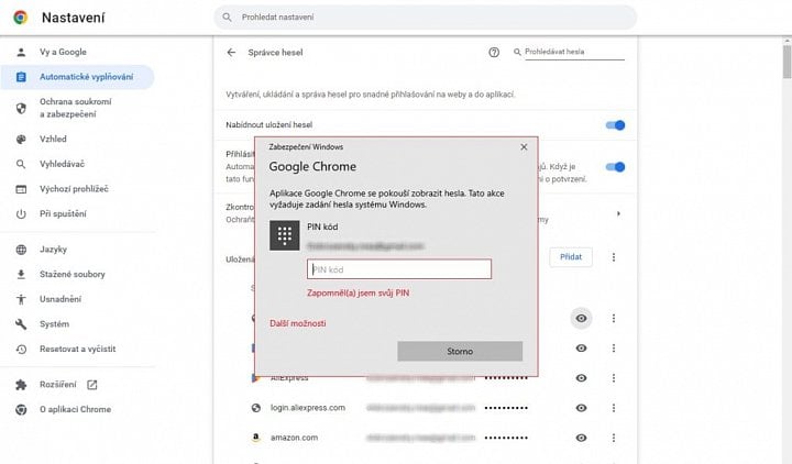 Ověření pro zobrazení hesla v Google Chrome