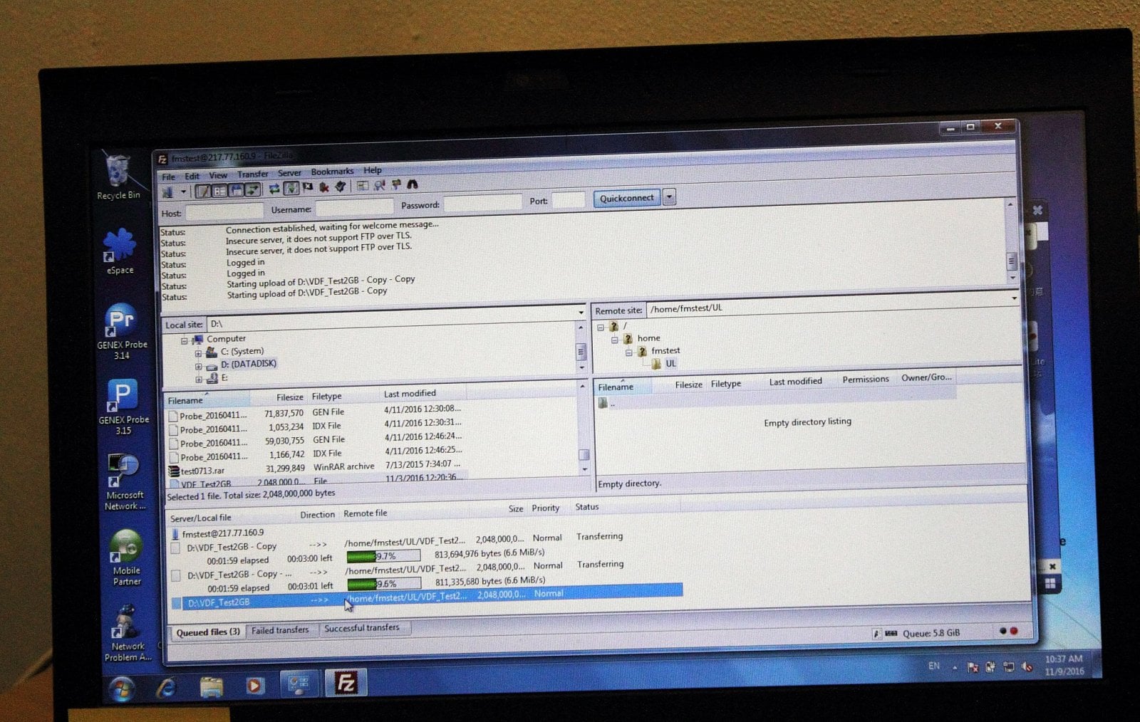 Po downloadu je čas na test agregace také v uploadu. Uplinkový test se provádí na FTP přenosu. Jedou dva najednou.