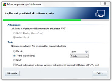 <p>Nastavení aktualizací a testů</p>