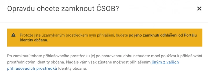 Identita občana - varování odhlášení