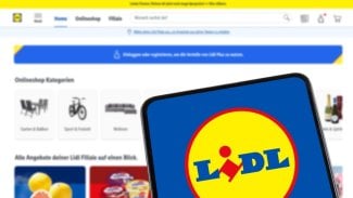 Logo Lidlu na telefonu s pozadím e-shopu