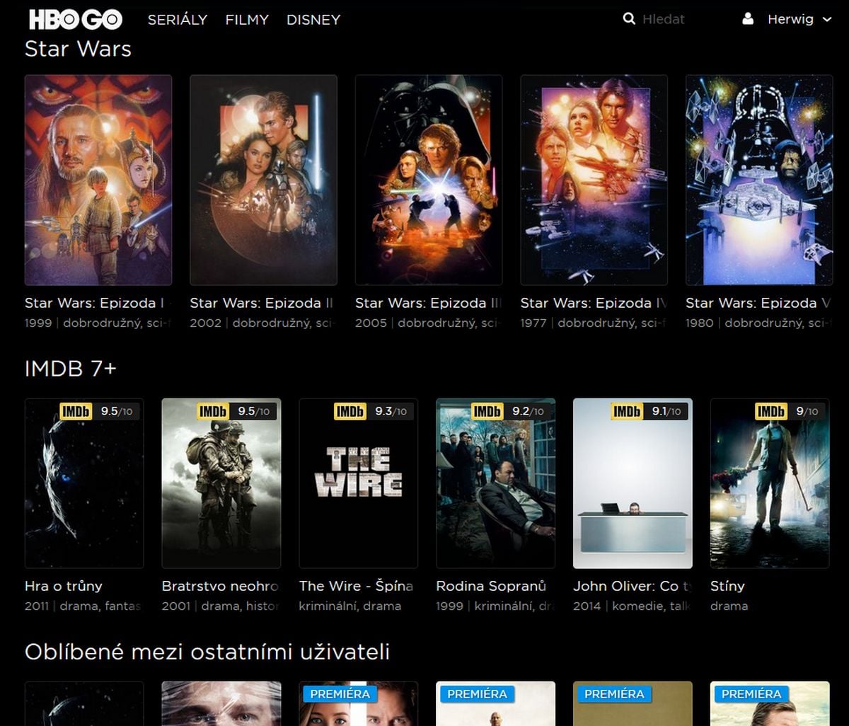 HBO GO nově, říjen 2017 (Windows PC, Firefox)