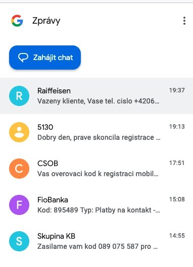 Ověřovací SMS pro registraci čísla platby na kontakt. (14. 11. 2023)