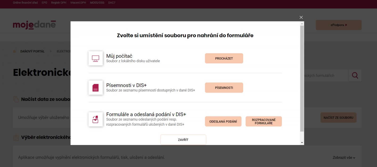Nahrání souboru do Moje daně
