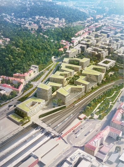 Celkový pohled, návrh z dílny Baumschlager Eberle Architekten/Pavel Hnilička architekti (Rakousko/Česko)