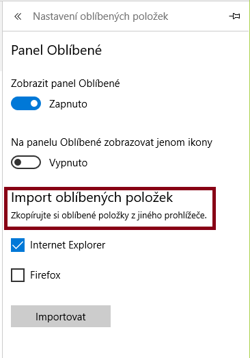 Stačí pouze zaškrtnout políčko u prohlížeče, z něhož chcete povést import.