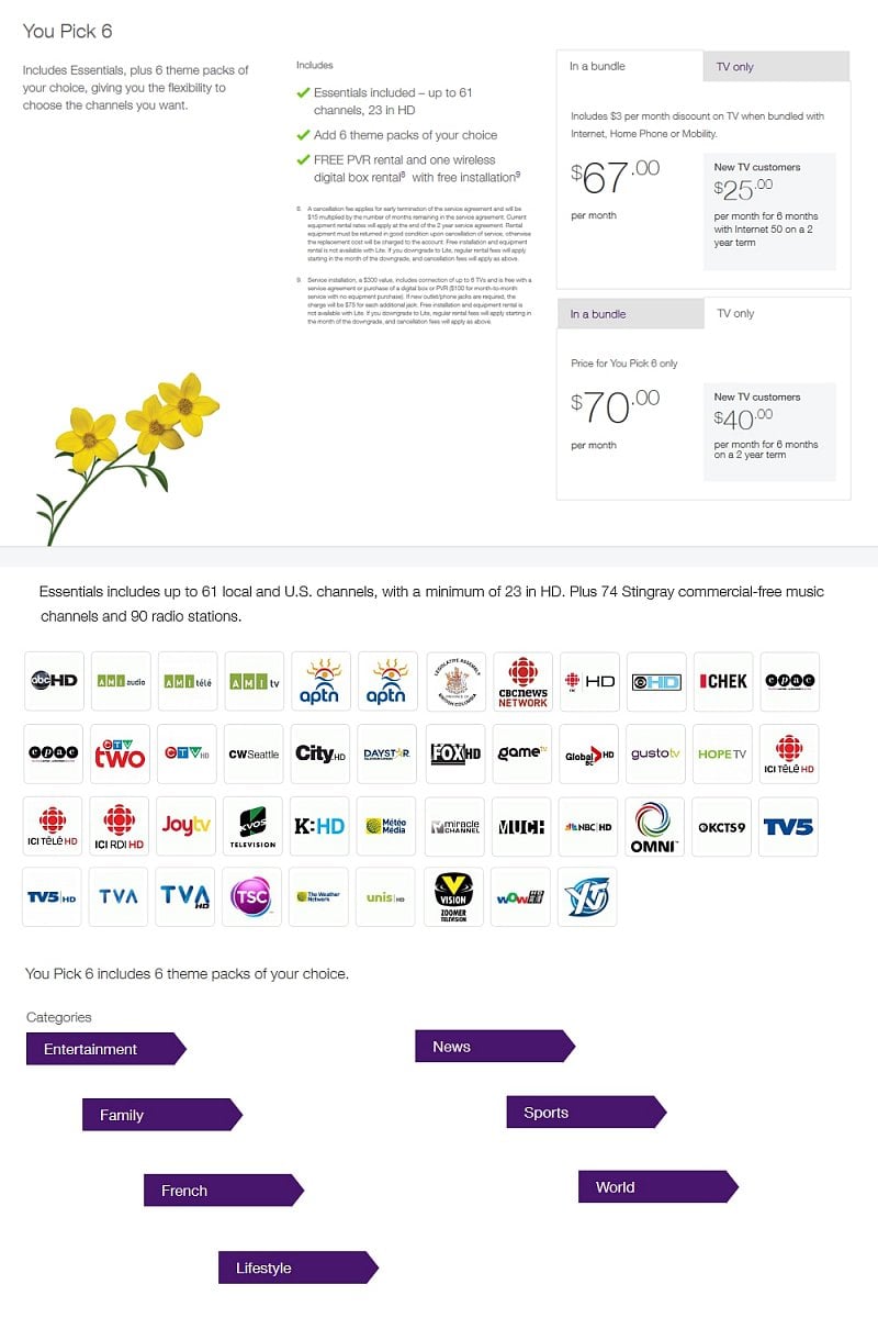 Telus - vlastní kombinované (You Pick) balíčky