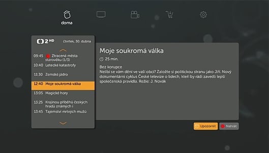 Uživatelské prostředí Kuki TV – EPG a nahrávání