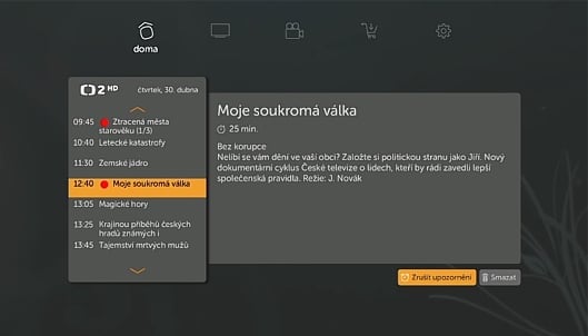 Uživatelské prostředí Kuki TV – EPG a nahrávání