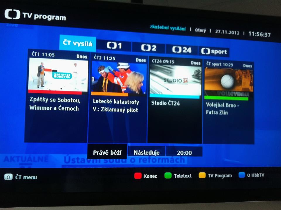Náhled elektronického programového průvodce, který Česká televize chystá v rámci hybridního vysílání HbbTV.