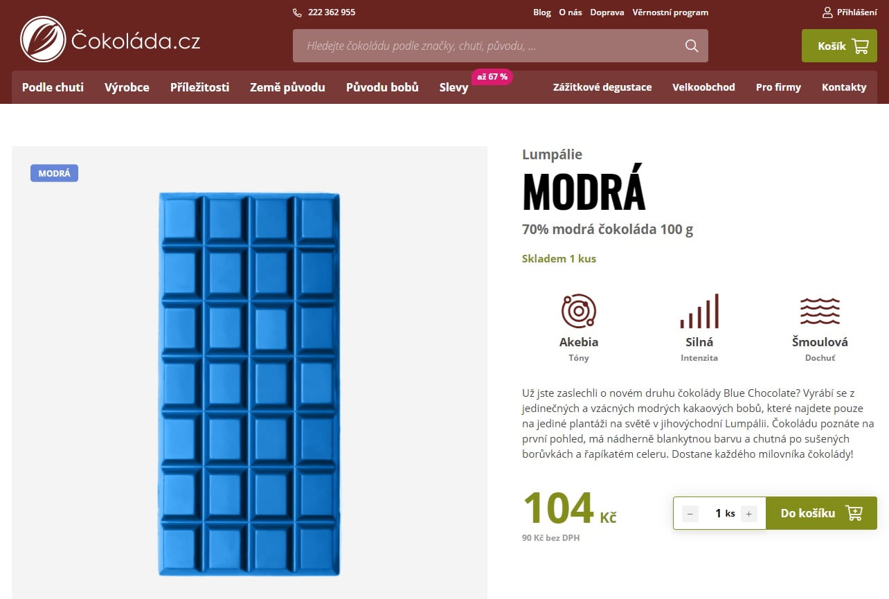 Modrá čokoláda z jihovýchodní Lumpálie.