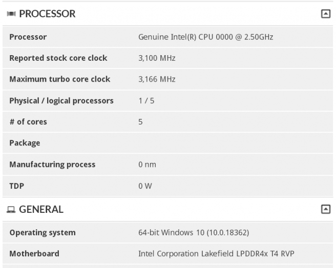 Procesor Intel Lakefield v databazi 3DMarku Tum Apisak