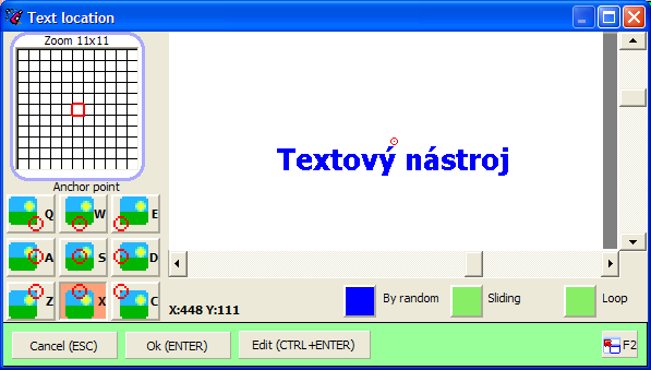 Okno pro umístění textu na kreslící plátno.