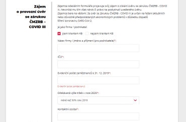 Ukázka formuláře žádosti o úvěr COVID III