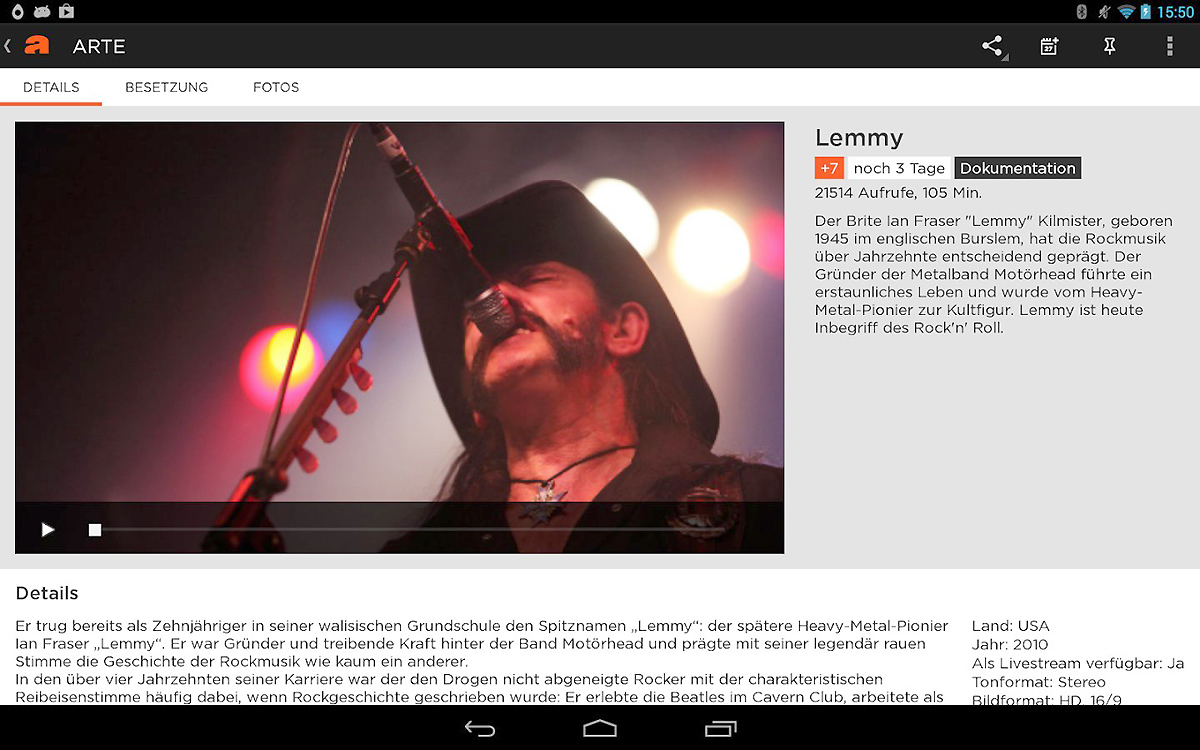 Ukázka z aplikace Arte pro operační systém Android