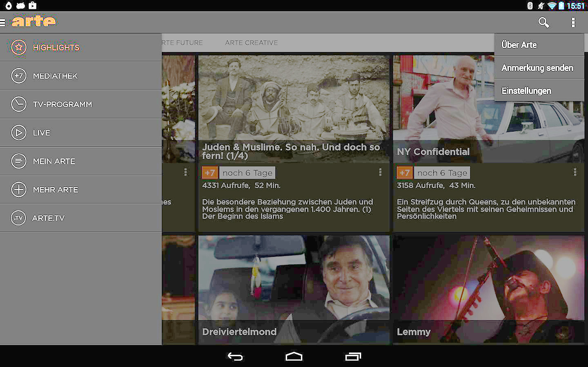 Ukázka z aplikace Arte pro operační systém Android