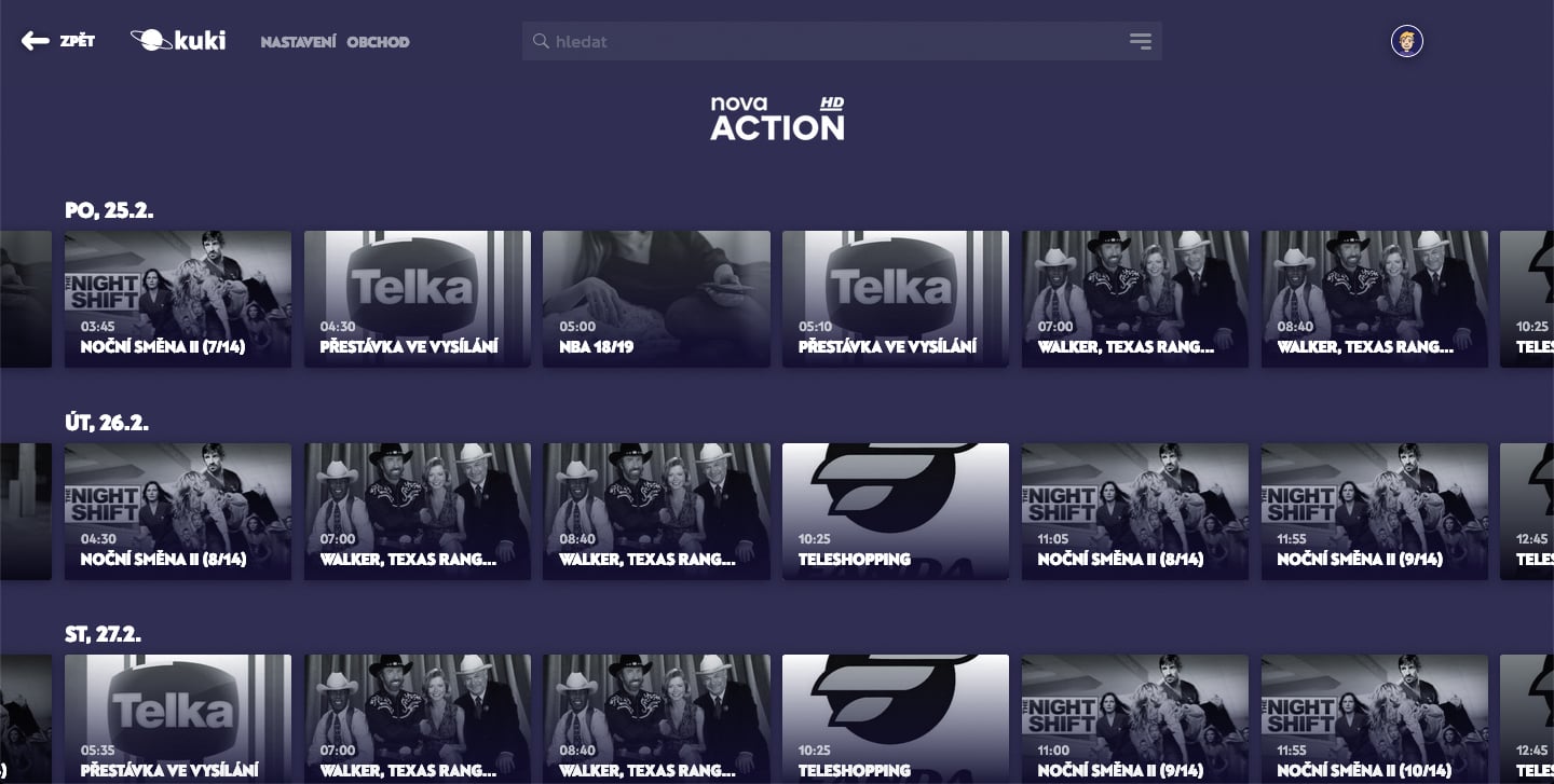 Program vybrané televizní stanice