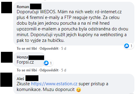 Podnikatelé navzájem sdílejí své zkušenosti s webovými hostingy