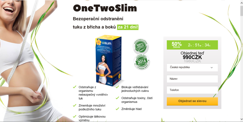 Stav stránek ke dni 13. 9. 2018: http://cz.theonetwoslim.com. Nabízené potraviny: OneTwoSlim