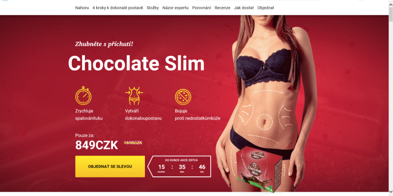 Stav stránek ke dni 13. 9. 2018: http://cz.thechokoslim.com. Nabízené potraviny: Chocolate Slim