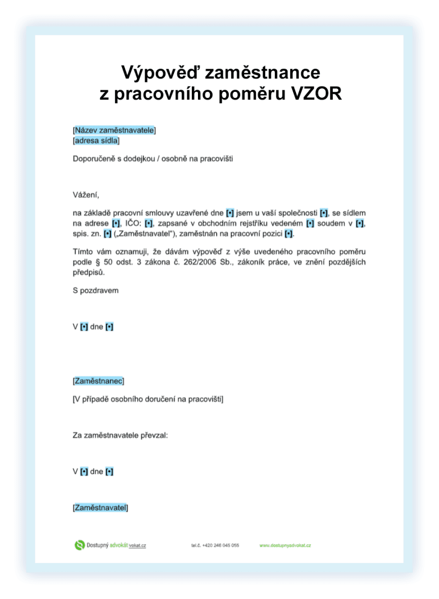 výpověď zaměstnance vzor
