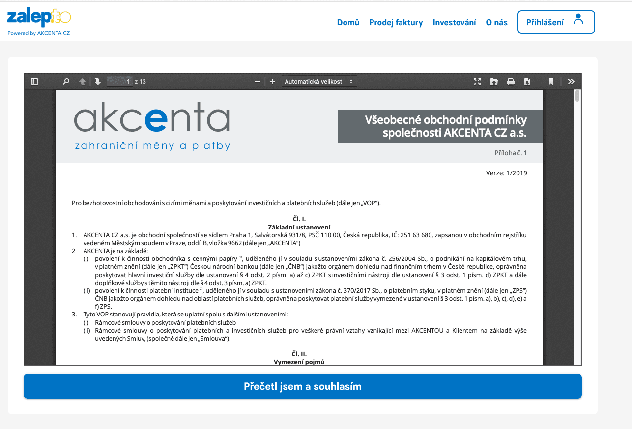 Registrace do portálu Zalep.to, investování přes faktury. (01/2021)
