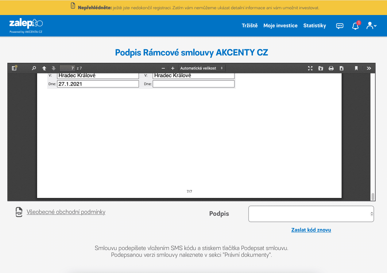 Registrace do portálu Zalep.to, investování přes faktury. (01/2021)