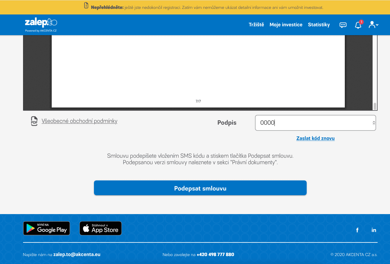 Registrace do portálu Zalep.to, investování přes faktury. (01/2021)