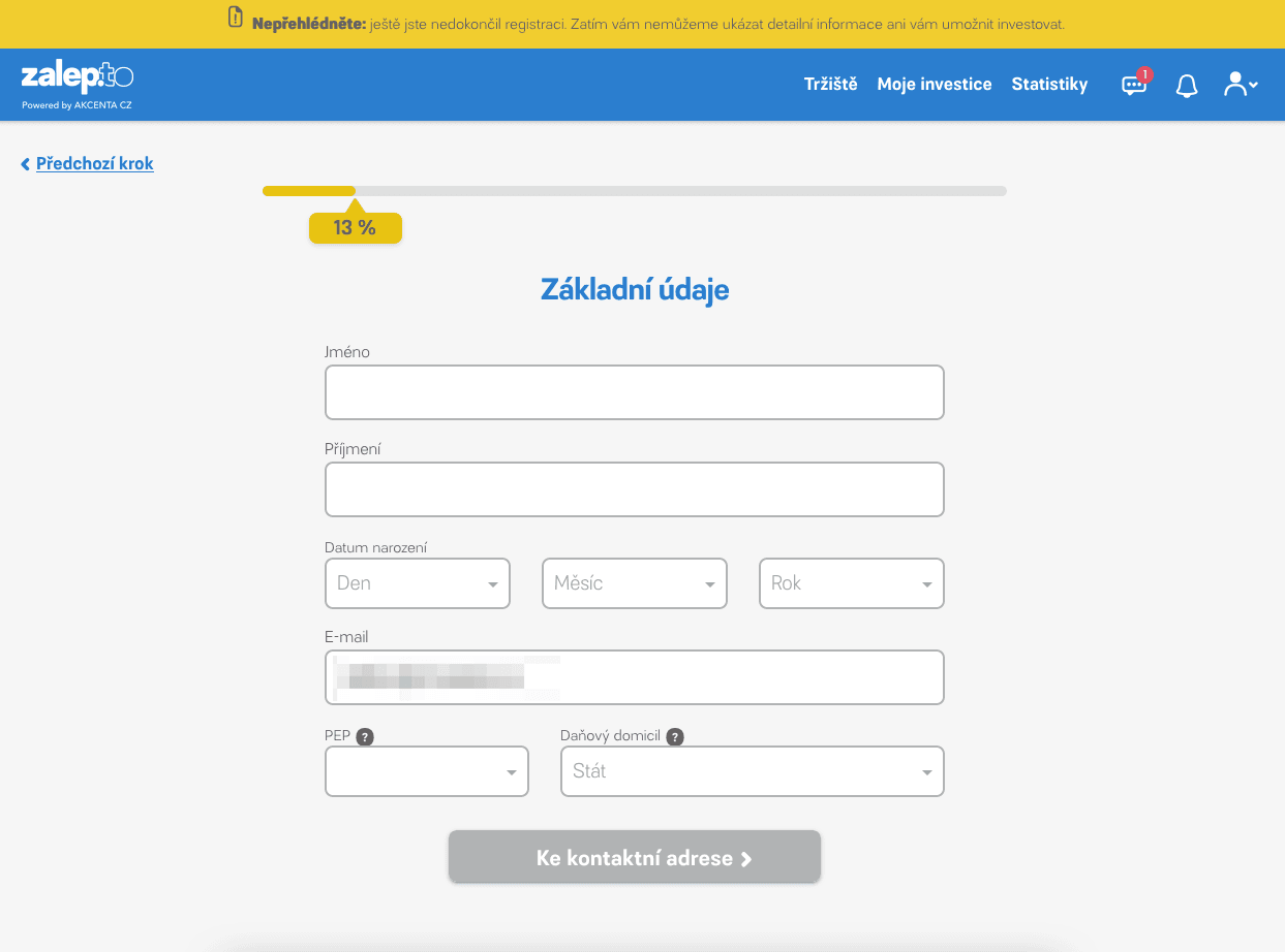 Registrace do portálu Zalep.to, investování přes faktury. (01/2021)