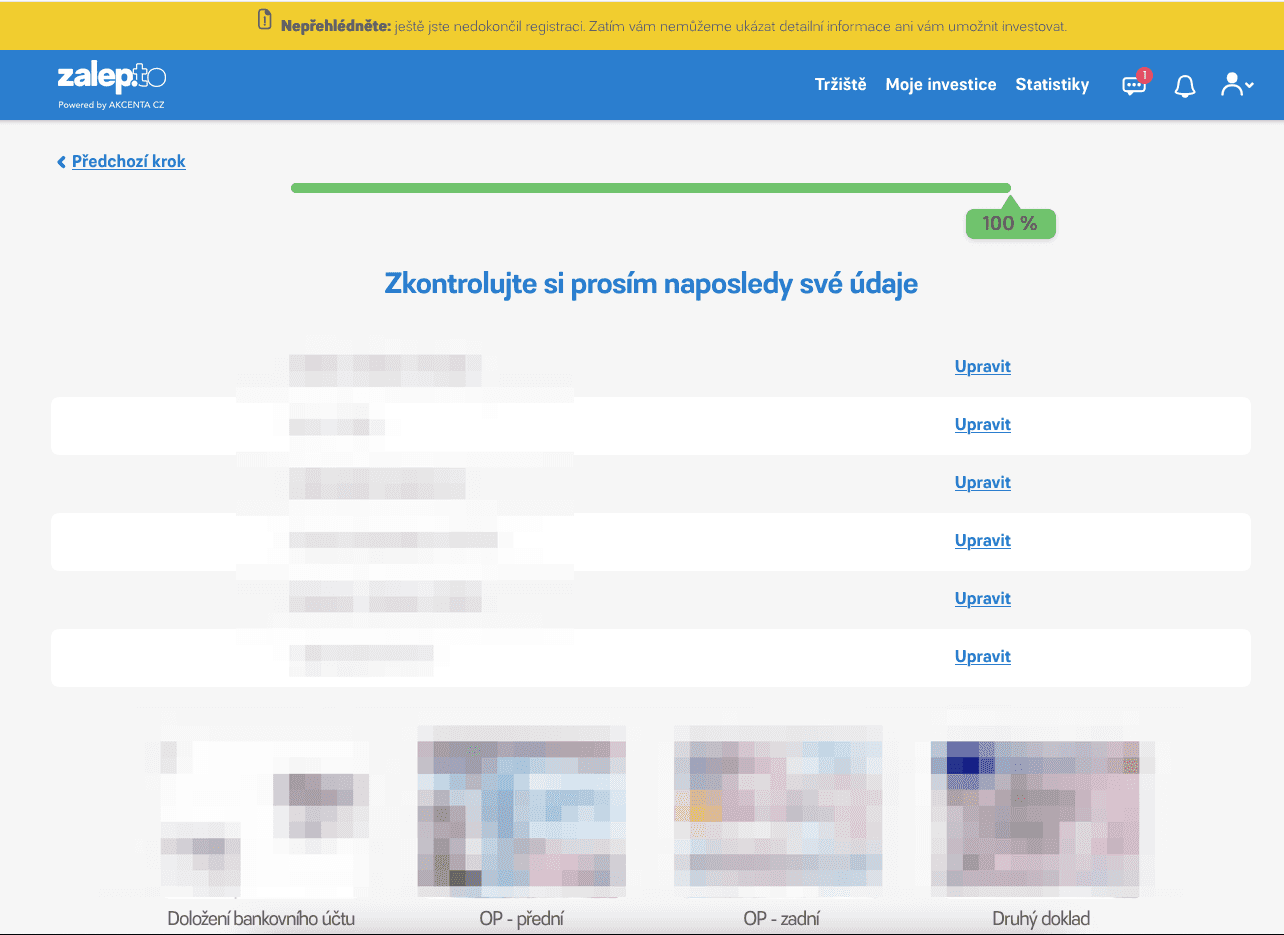 Registrace do portálu Zalep.to, investování přes faktury. (01/2021)