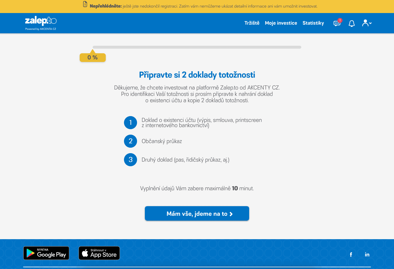 Registrace do portálu Zalep.to, investování přes faktury. (01/2021)