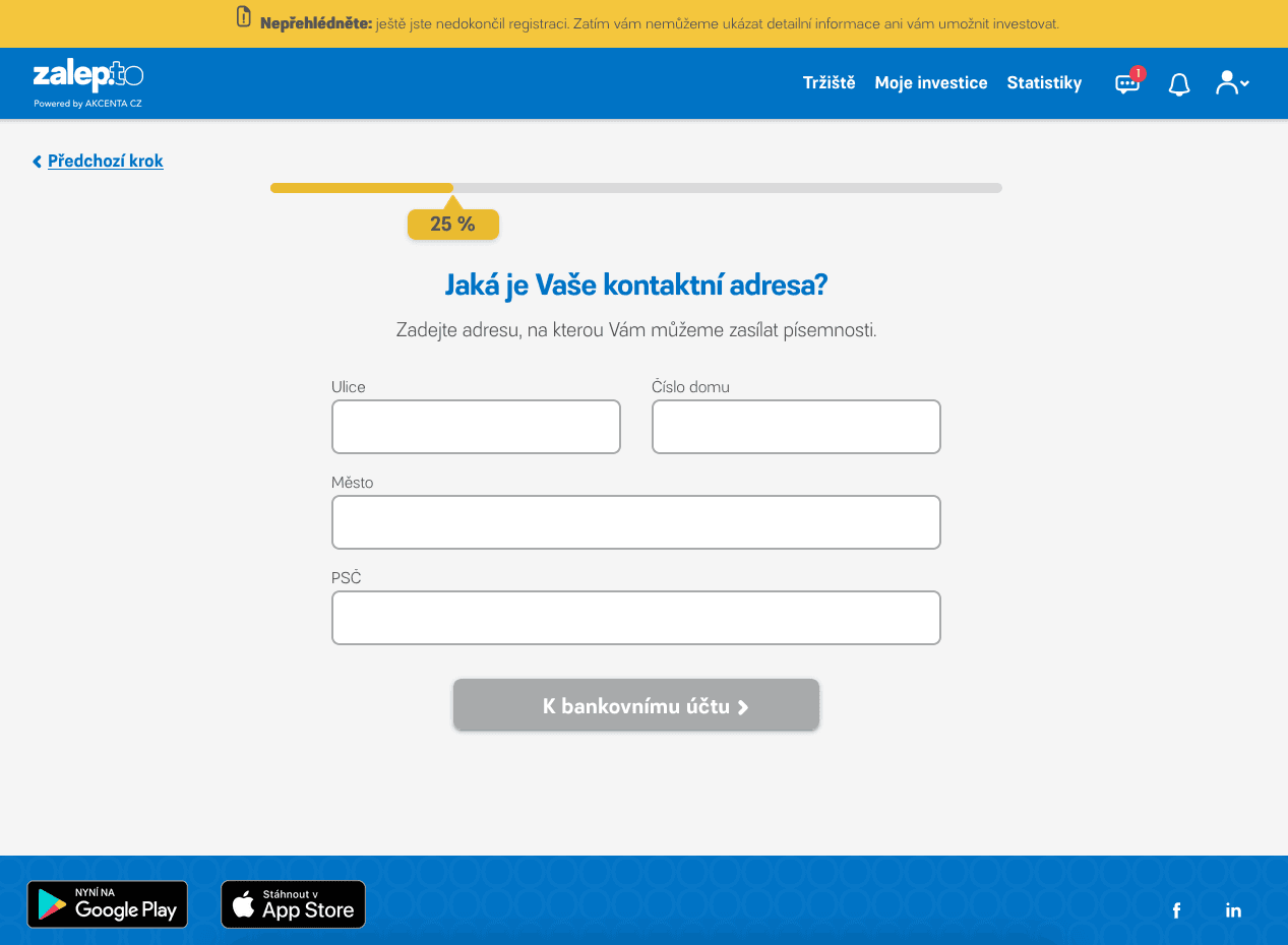 Registrace do portálu Zalep.to, investování přes faktury. (01/2021)