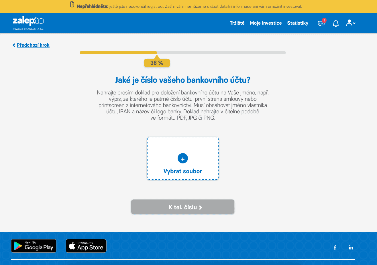 Registrace do portálu Zalep.to, investování přes faktury. (01/2021)