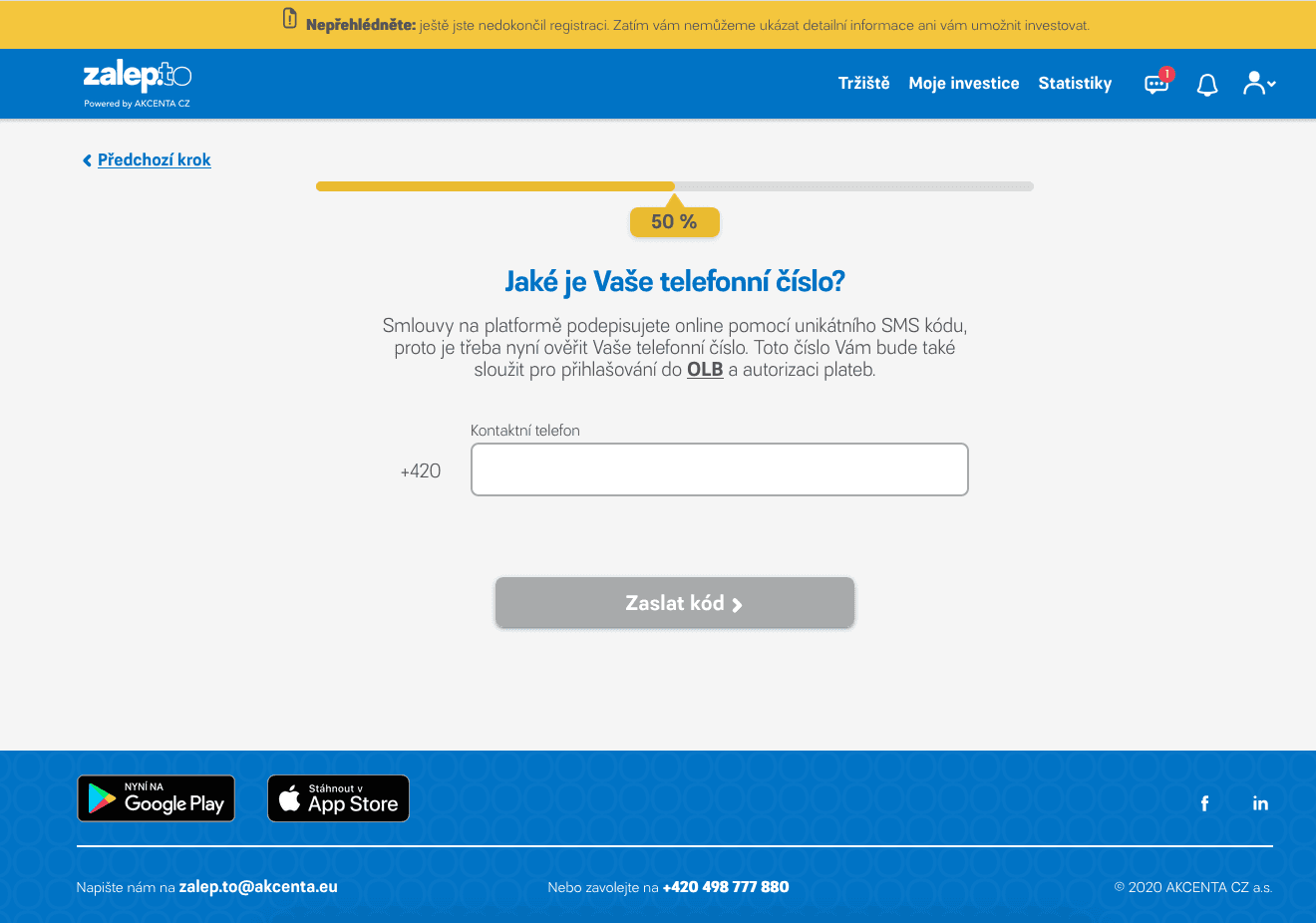Registrace do portálu Zalep.to, investování přes faktury. (01/2021)