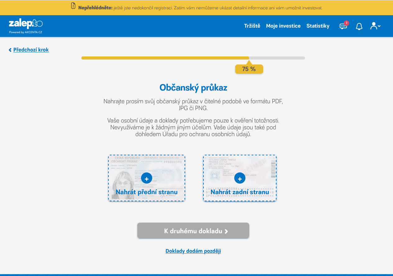 Registrace do portálu Zalep.to, investování přes faktury. (01/2021)