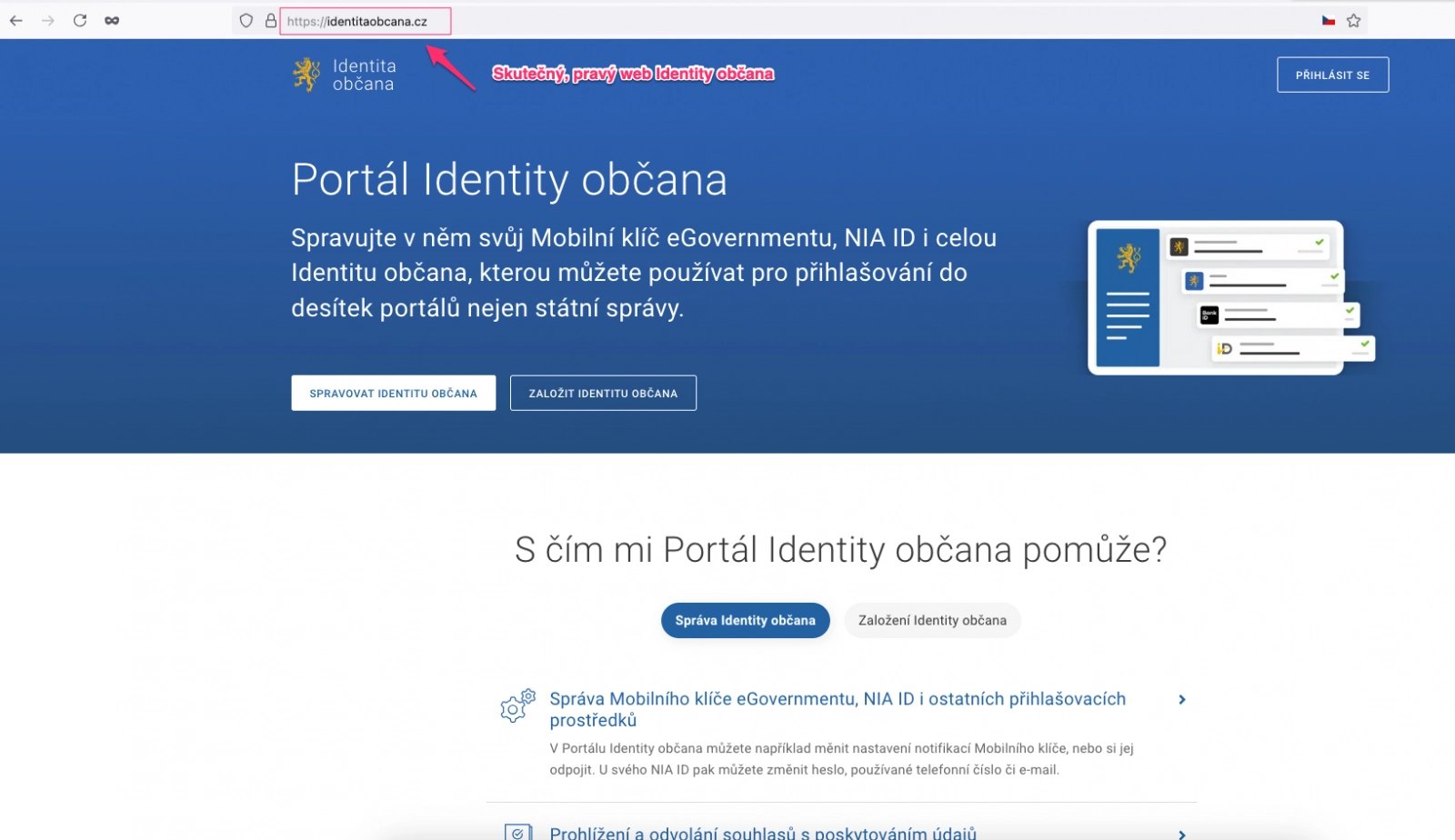 Podvodné webové stránky mířící na zájemce o službu Identita občana. (23. 08. 2024)