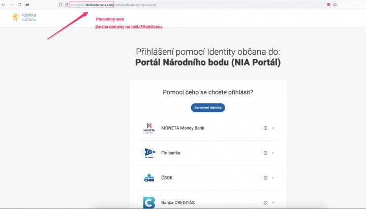 Podvodné webové stránky mířící na zájemce o službu Identita občana. (23. 08. 2024)