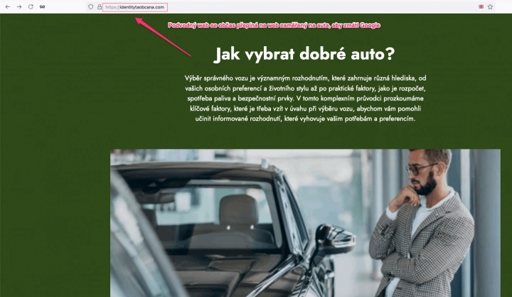 Podvodné webové stránky mířící na zájemce o službu Identita občana. (23. 08. 2024)