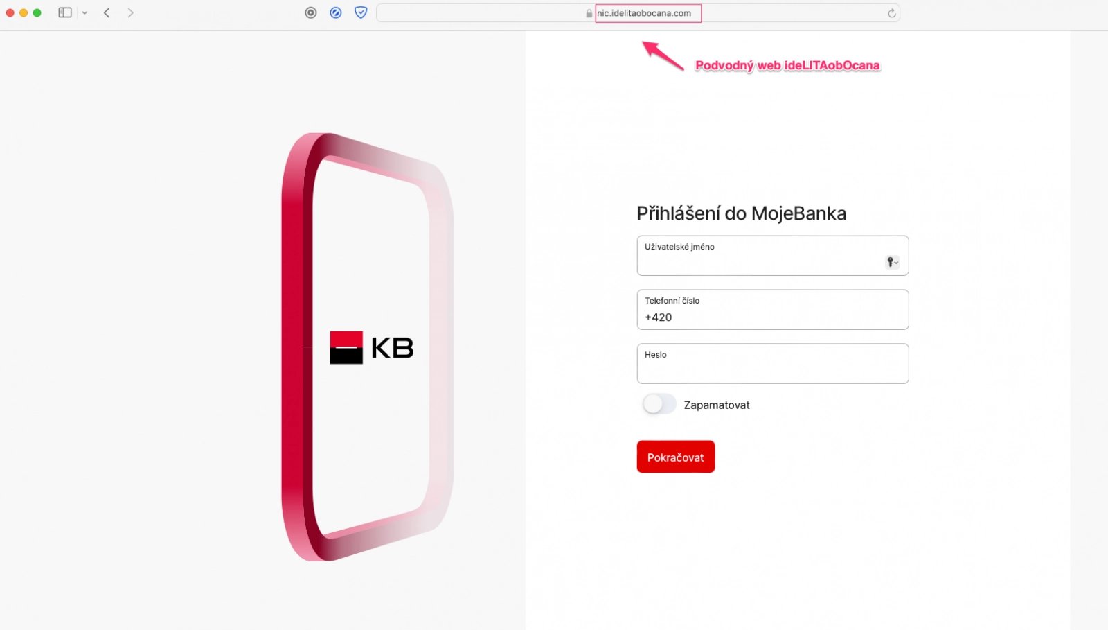 Podvodné webové stránky mířící na zájemce o službu Identita občana. (23. 08. 2024)