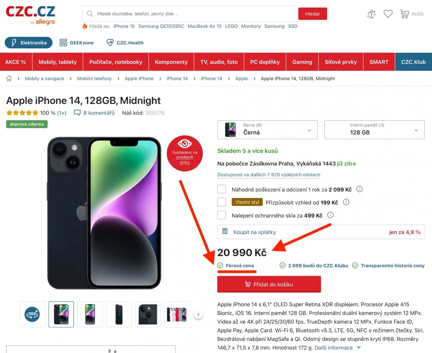 CZC.cz přitom stejný produkt prodává na svém e-shopu za férovou cenu 20 990 Kč.