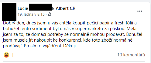 Zákazníci supermarketů a jejich reakce na sociálních sítích